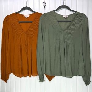 Nanette Lepore Tops Small Long Sleeves Lot of 2 Sage Green Pumpkin Orange Flowy